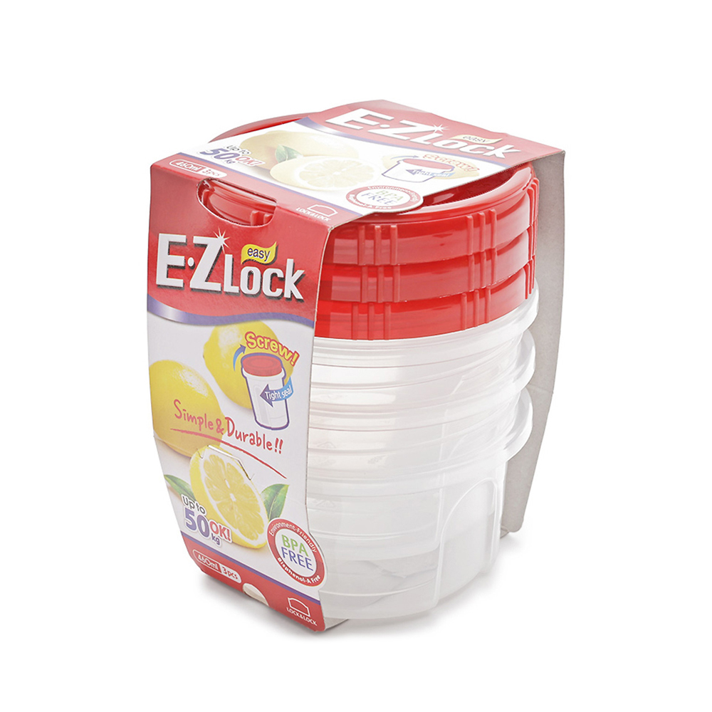 Bộ 3 Hộp Bảo Quản Thực Phẩm Ezlock Nắp Đỏ 460ml - LocknLock - HLE9604S, , large image number 1